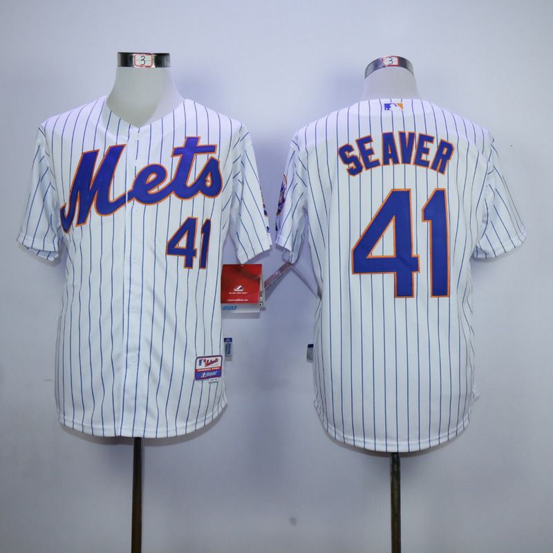 Men New York Mets 41 Seaver White Stripe MLB Jerseys